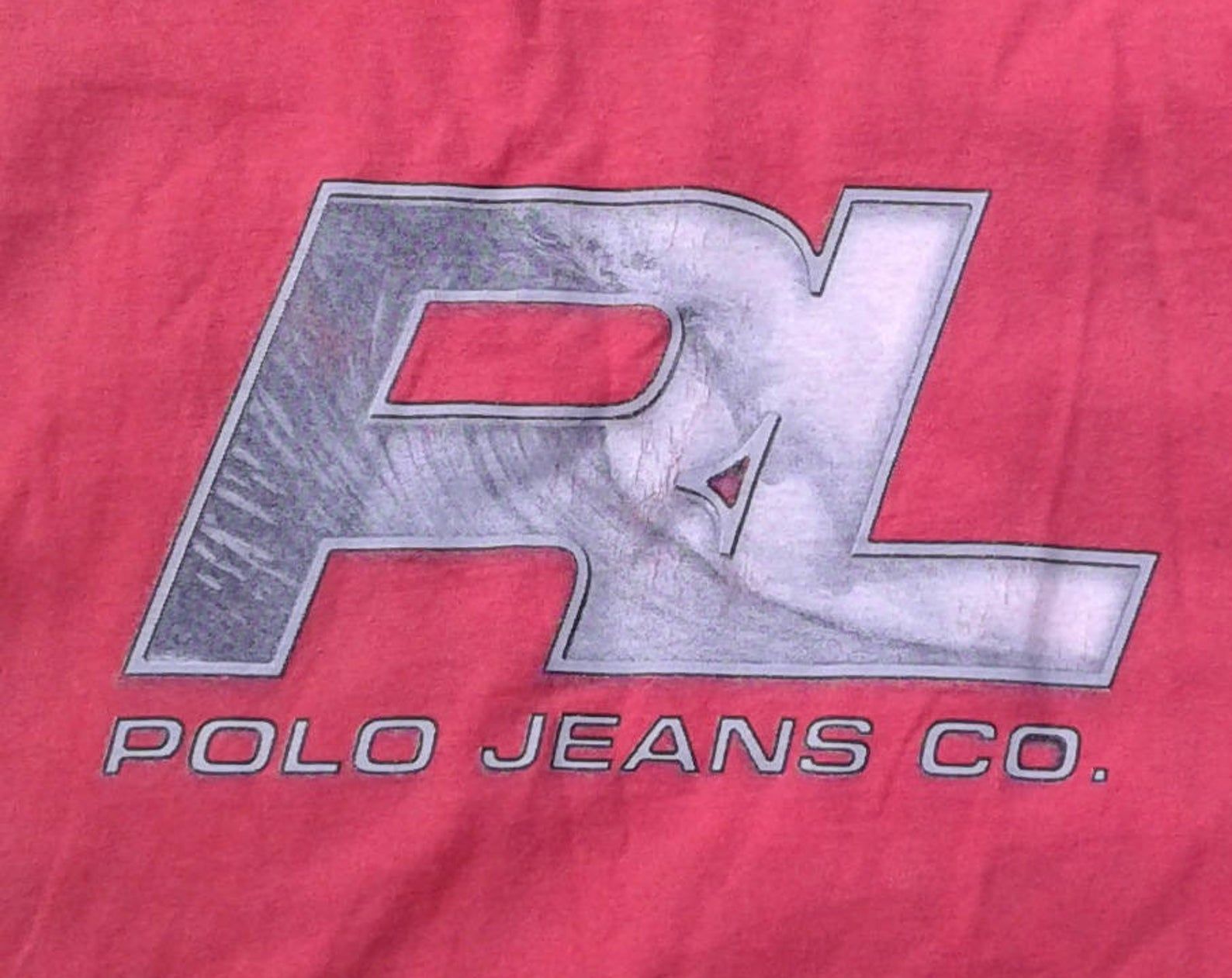 Vintage 90'S Polo Jeans Co Ralph Lauren Surf T-Shirt Pink Orange Red Made In Usa