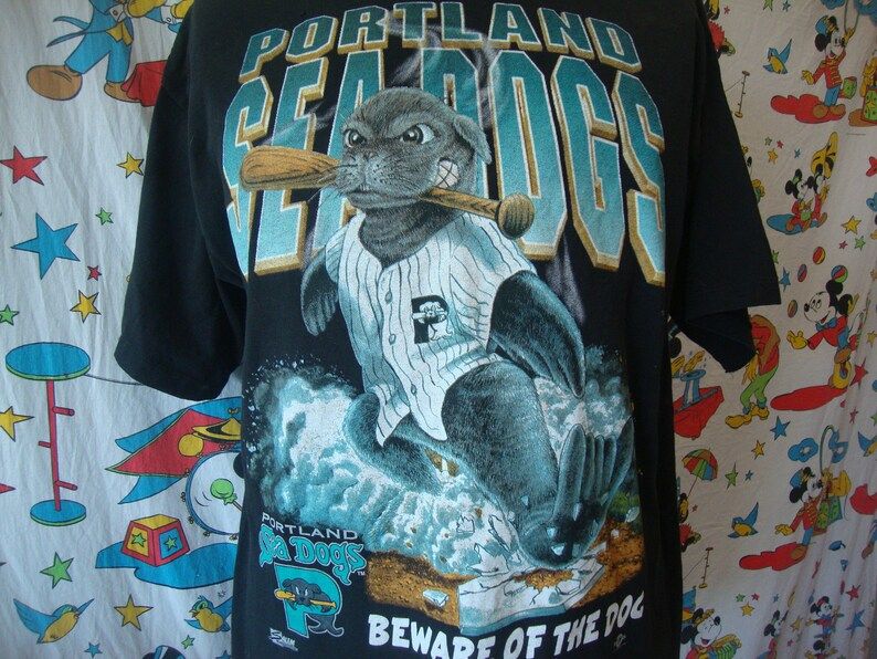 Vintage 90S Portland Sea Dogs Minor League Baseball Salem Brand Black T Shirt