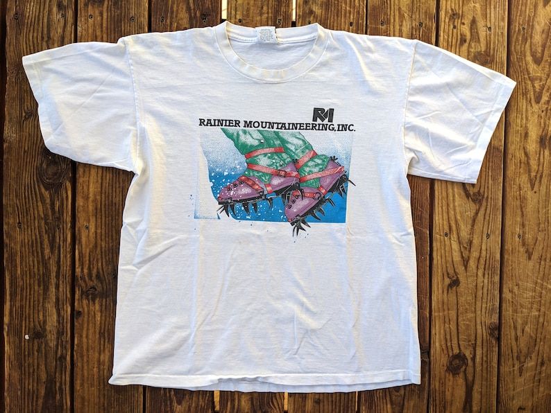 Vintage 90S Rainer Mountaineering Inc Ice Climbing Boots Tee