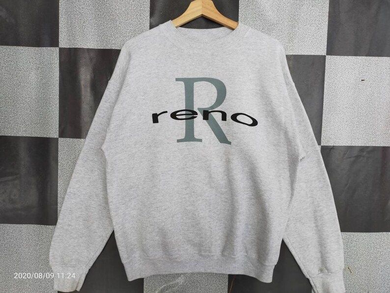 Vintage 90S Reno Big Spellout Crewneck Pull Over Sweatshirt Grey Colour L Size Rare Item