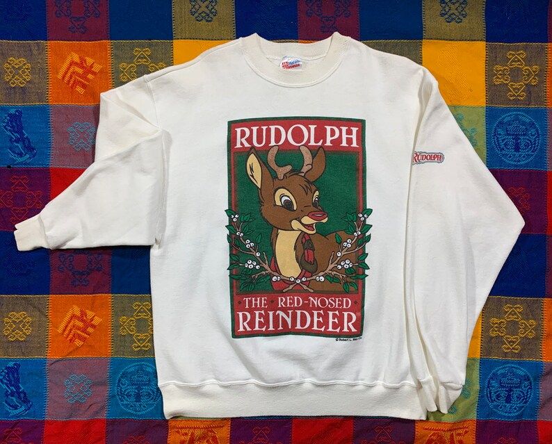 Vintage 90S Rudolph The Red Nose Reindeer Crewneck Sweatshirt Cartoon Promo Arge