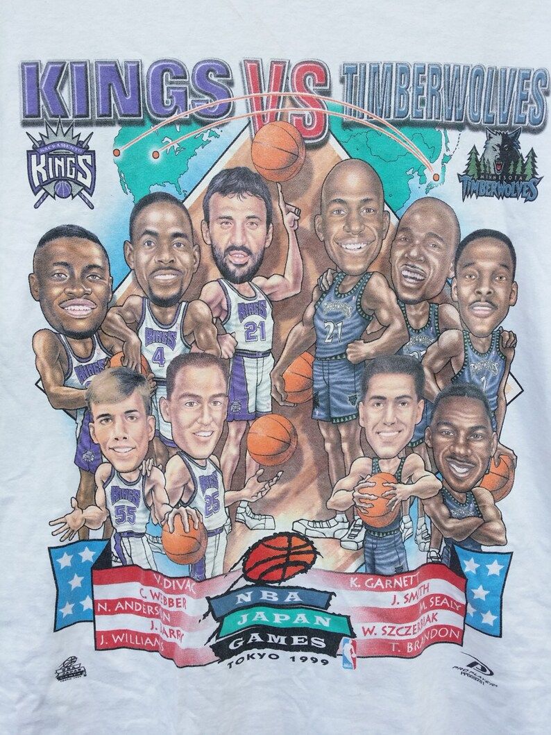 Vintage 90S Sacramento Kings Vs Minnesota Timberwolves Nba Japan Games Tokyo 1999 Tee T Shirt vintage 90s sacramento kings vs minnesota timberwolves nba japan games tokyo 1999 tee t shirt
