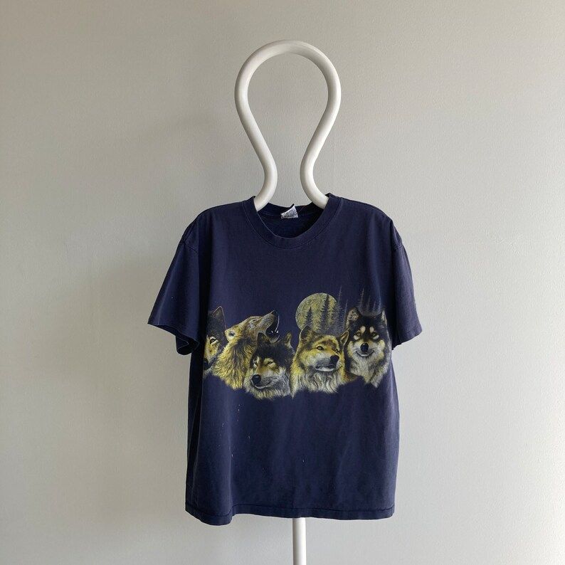 Vintage 90S Signal Wolf Wraparound Bleach Stained T Shirt