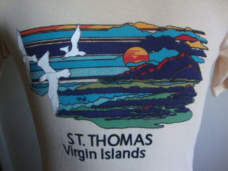 Vintage 90S St Thomas Virgin Islands Souvenir Beige T Shirt