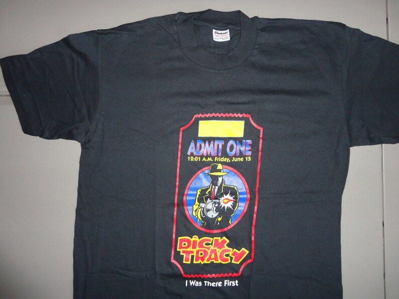 Vintage 90S Stedman Black Dick Tracy Movie Opening Day Premier Promo Made In Usa Cotton T Shirt Adult