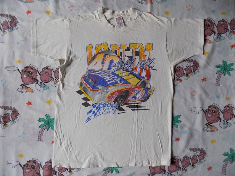 Vintage 90S Sterling Martin Coors Light Nascar T Shirt Arge 1998 Thrashed