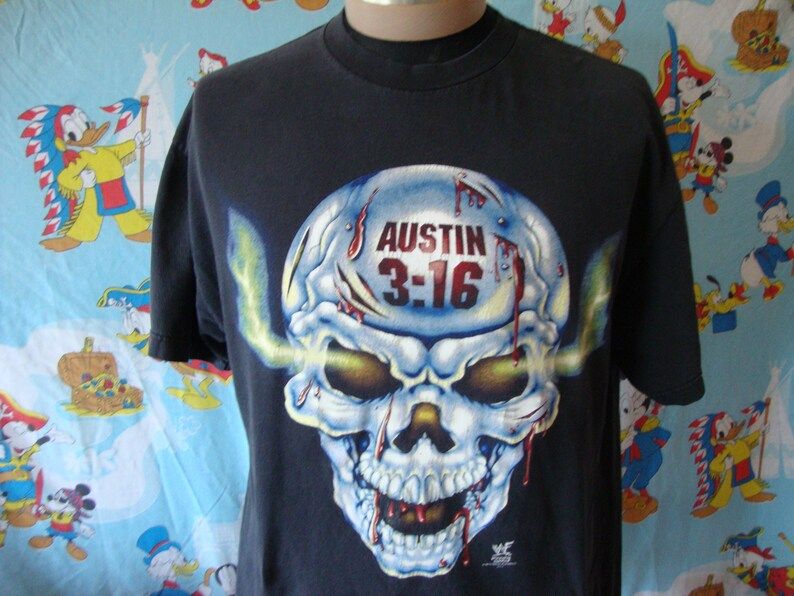 Vintage 90S Stone Cold Steve Austin 316 Wwf Wrestling Professional Skull Tee Black T Shirt