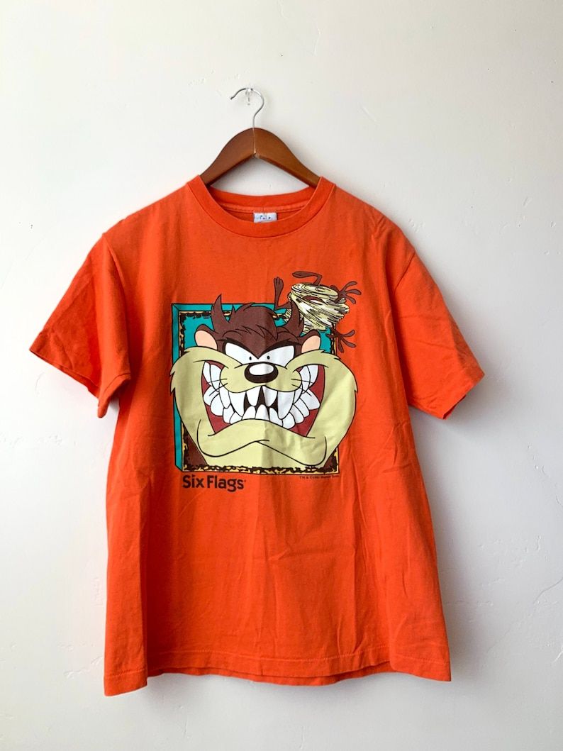 Vintage 90S Taz Tasmanian Devil Warner Bros Six Flags Single Stitch Shirt Looney Tunes