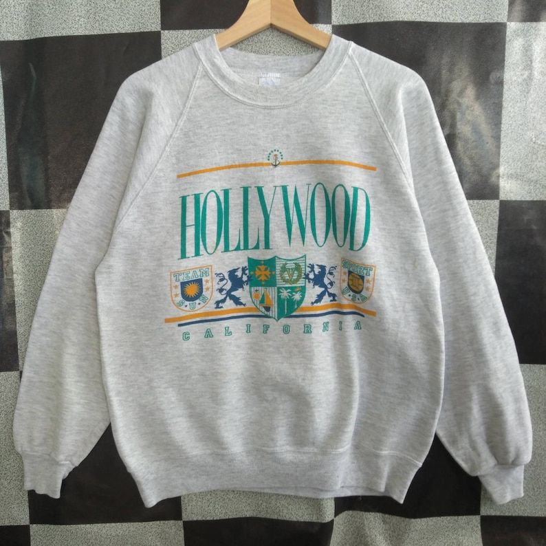Vintage 90S Team Sun Hollywood Carlifornia Crewneck Pull Over Jumper Sweatshirt Silver Colour L Size Rare Item