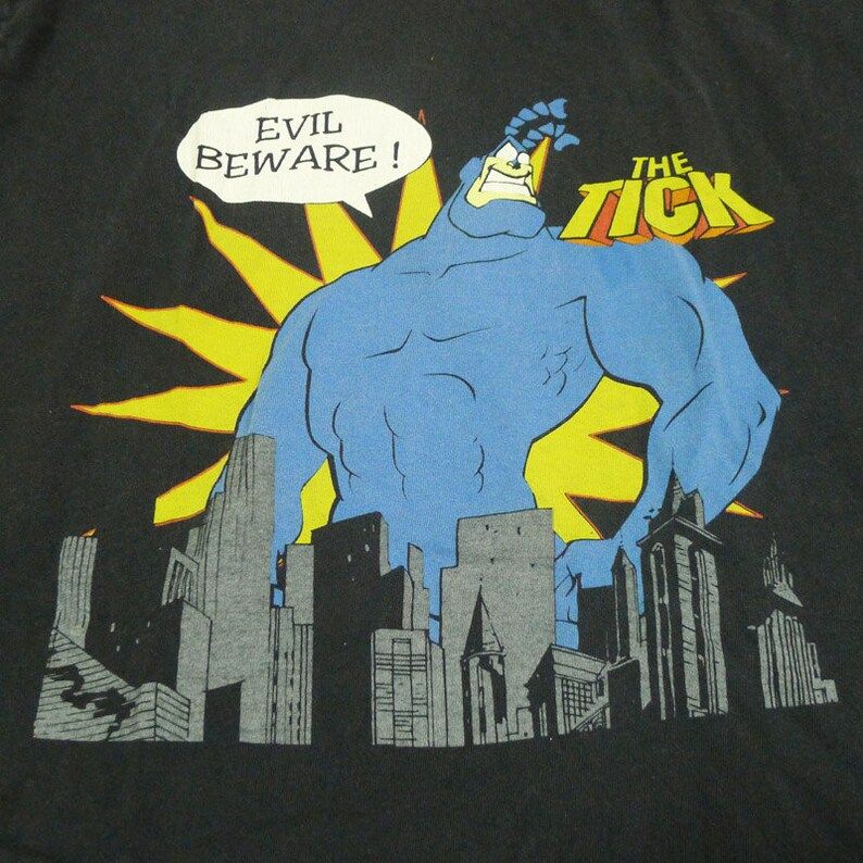 Vintage 90S The Tick Cartoon Tv Series Black T Shirt Rare