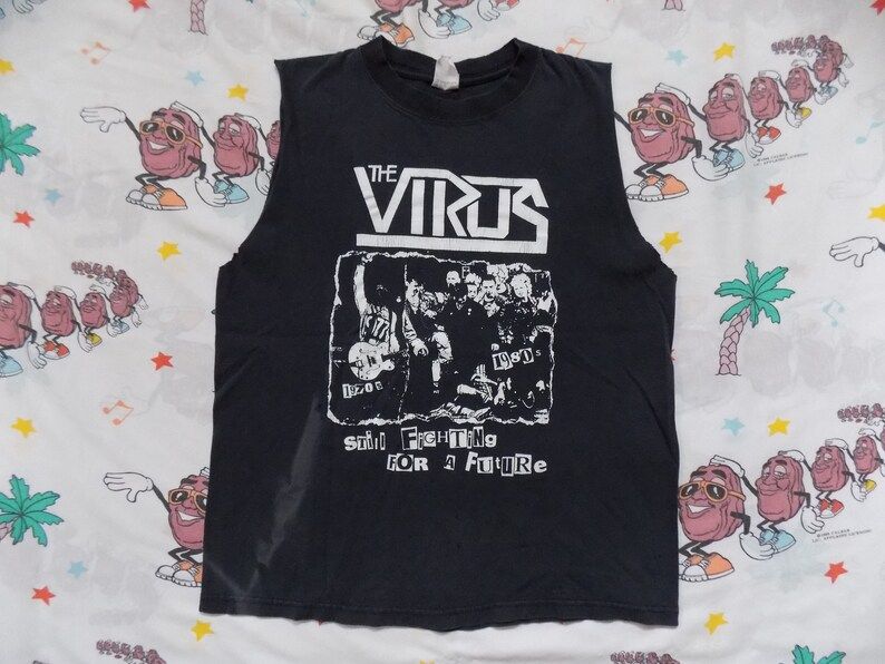 Vintage 90S The Virus Still Fighting For A Future Chopped T Shirt Edium Street Punk Hardcore
