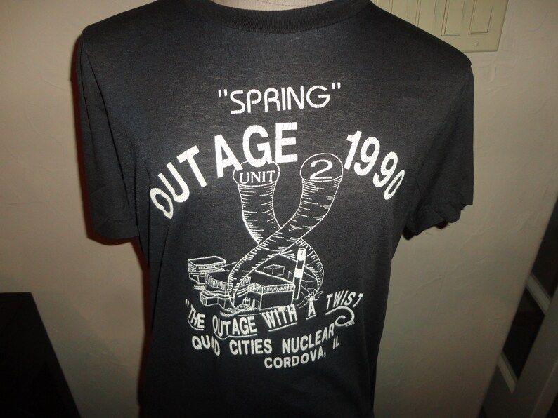Vintage 90S Thrashed Paper Thin Spring Outage 1990 Nuclear Power Plant Shutdown Tshirt Fits Adult L Black L Rare Cordova Illinois Unit 2