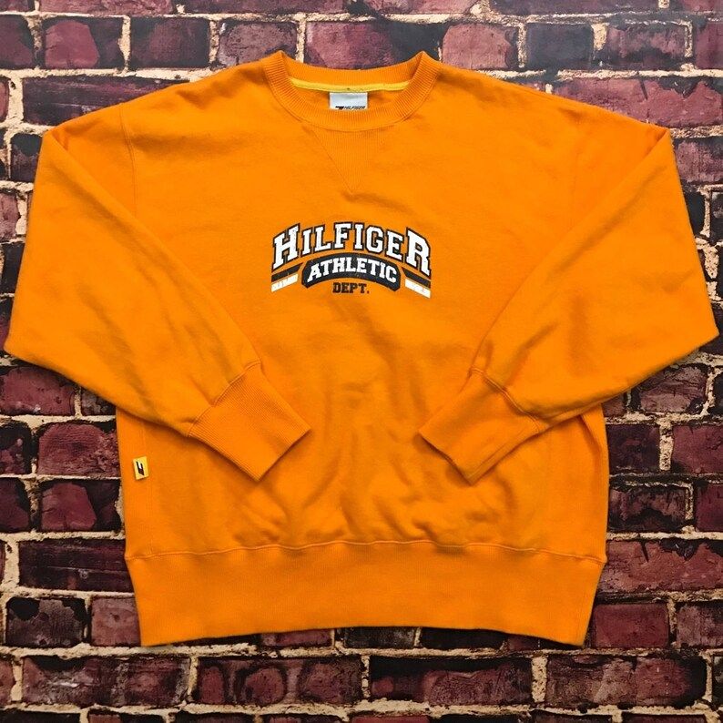 Vintage 90S Tommy Hilfiger Athletics Spell Out Crewneck Sweatshirt Adult Mens Size S Small Flag Pullover Sweater
