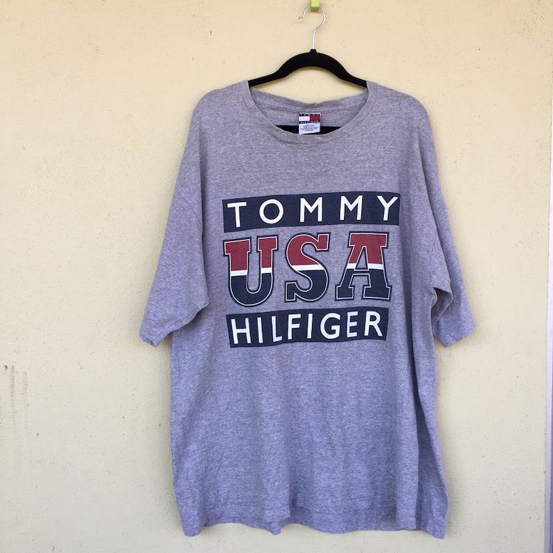 Vintage 90S Tommy Hilfiger Usa Flag Big Logo Spellout Shirt Streetwear Hip Hop Rap Swag Made In Usa Style