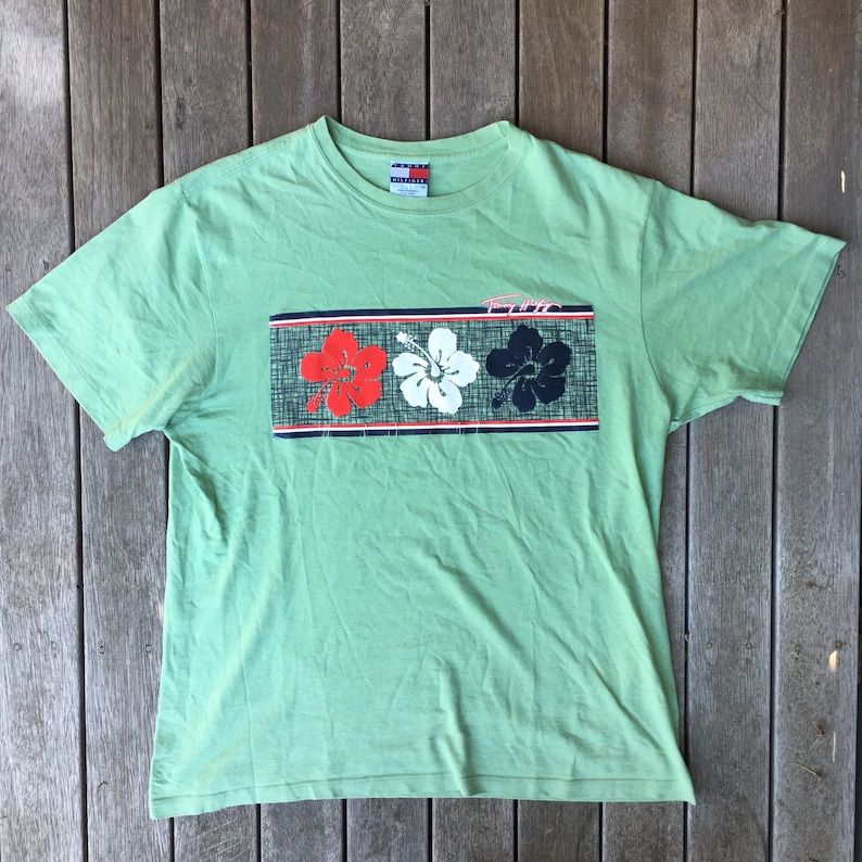 Vintage 90S Tommy Hilfiger Usa Floral Box Logo 3D Print Unisex Small Oversized Summer T Shirt Retro Hip Hop Tommy Hilfiger Streetwear Tee
