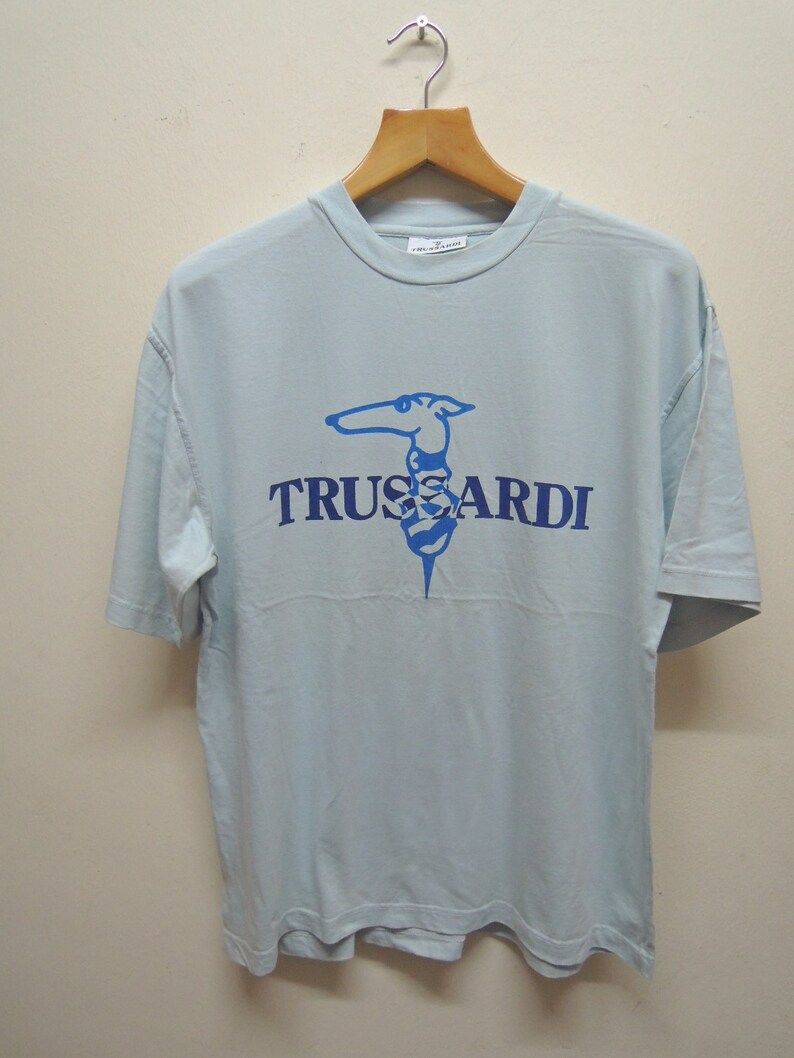 Vintage 90S Trussardi Big Logo T Shirt Sport Street Wear Swag Hip Hop Top Tee Punk Rock