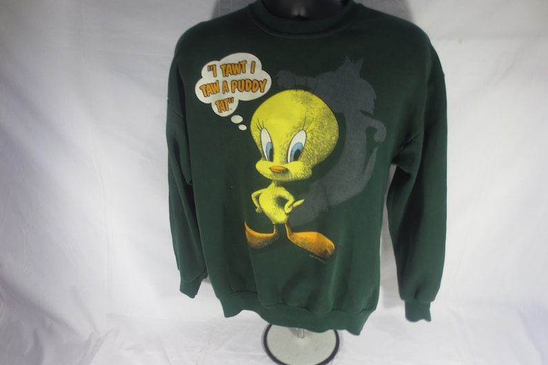 Vintage 90S Tweety Bird I Tawt Taw A Puddy Tat Sweatshirt Arge vintage 90s tweety bird i tawt taw a puddy tat sweatshirt arge 9pzja