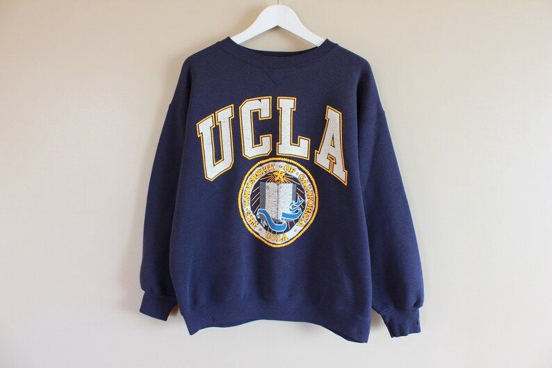 Vintage 90S Ucla Navy Blue Sweatshirt 50 50 Soft Cozy University Of California Made In Usa Oversized Large Ultra Sweats Heavyweight