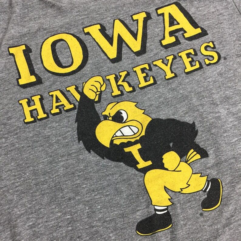 Vintage 90S Unisex Ncaa University Of Iowa Hawkeyes Single Stitch Heather Grey College Graphic Tee T Shirt