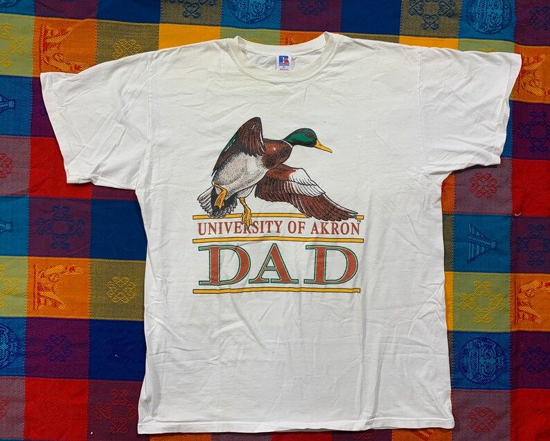 Vintage 90S University Of Akron Dad School Pride Ducks On Russell Made In Usa