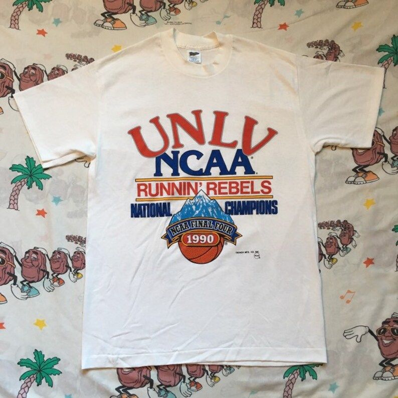 Vintage 90S Unlv Runnin Rebels National Champions T Shirt Edium Tall 1990 Ncaa Final Four