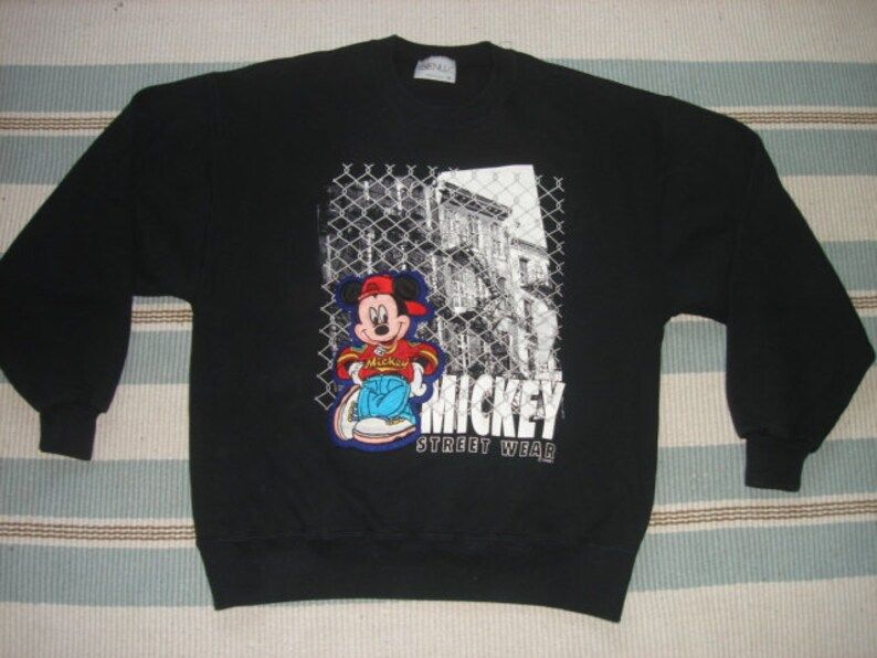 Vintage 90S Urban Mickey Street Wear Sweatshirt M L Textured Mickey Mouse