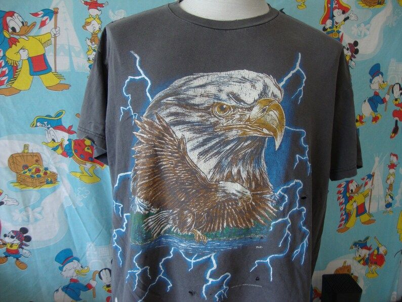 Vintage 90S Usa American Thunder Eagle Motorcycle Biker Lighting Bolt T Shirt