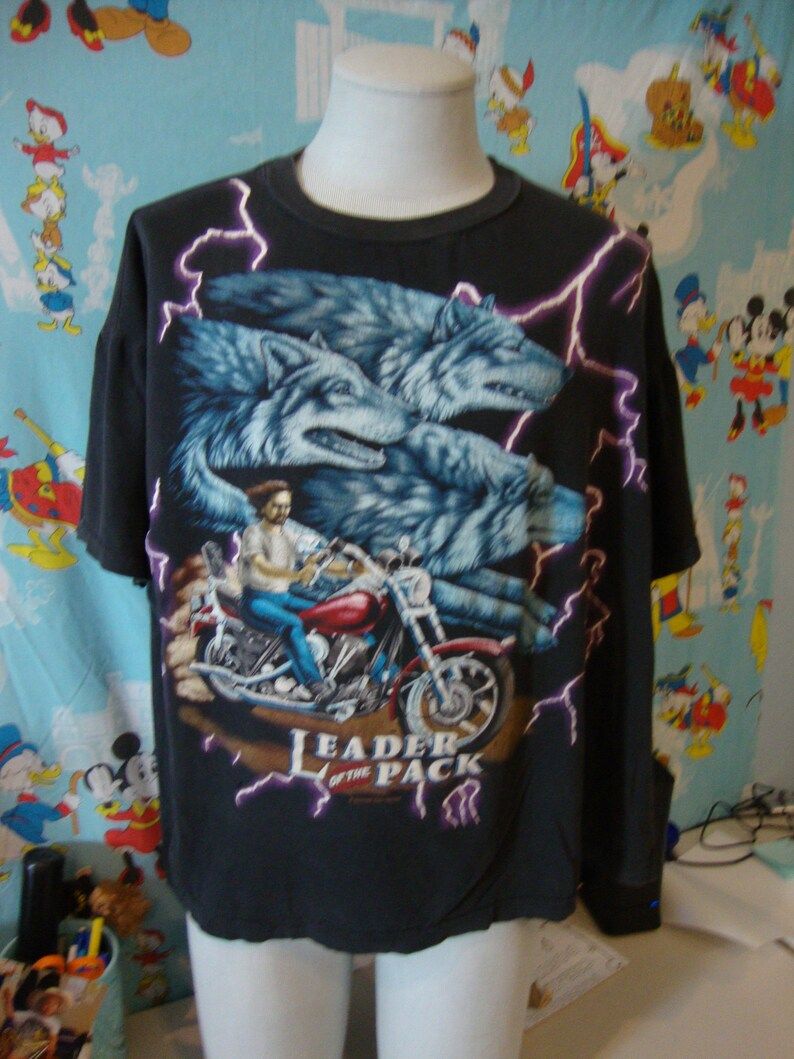 Vintage 90S Usa Thunder Leader Of The Pack Motorcycle Biker Lighting Bolt T Shirt