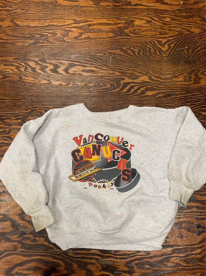 Vintage 90S Vancouver Cancucks Old Logo Spellout Nhl Toddler Baby Shirt