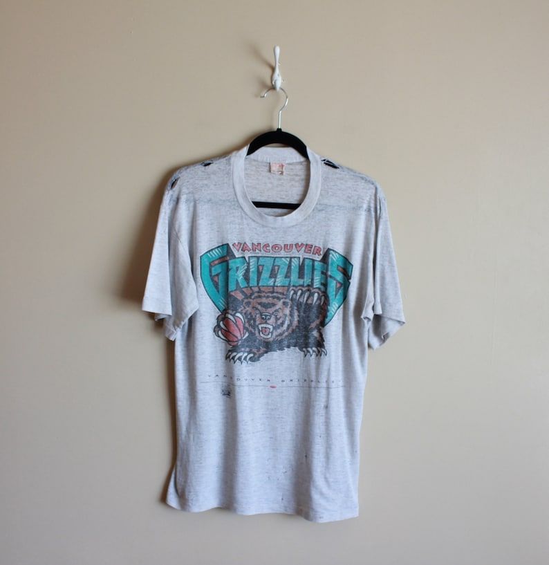 Vintage 90S Vancouver Grizzlies Paper Thin T Shirt Single Stitch Heather Grey Soft Distressed Nba 50 50 Medium Basketball