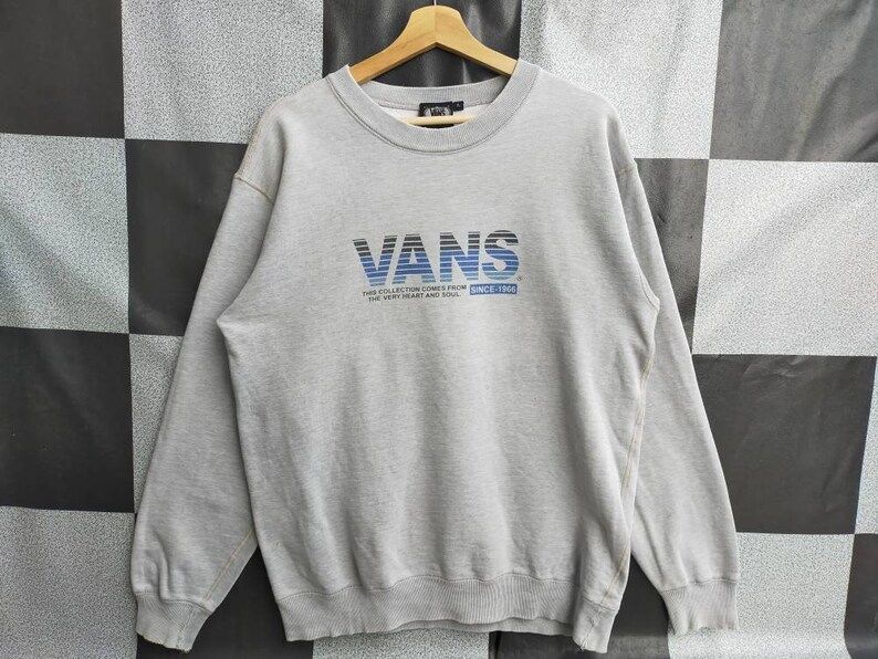 Vintage 90S Vans Crewneck Sweatshirt Big Print Pullover Sweatshirt Silver Colour L Size Rare Item