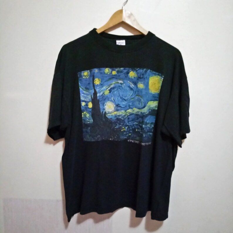 Vintage 90S Vincent Van Gogh Starry Night Art Black T Shirt Xl