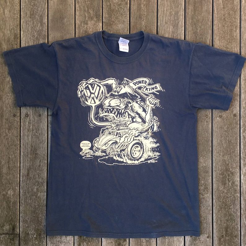 Vintage 90S Volkswagen Vw Beetle Roth Cartoon Unisex Medium Graphic T Shirt Rat Fink Roth Retro Car Hoon Cartoon Summer Festival T Shirt