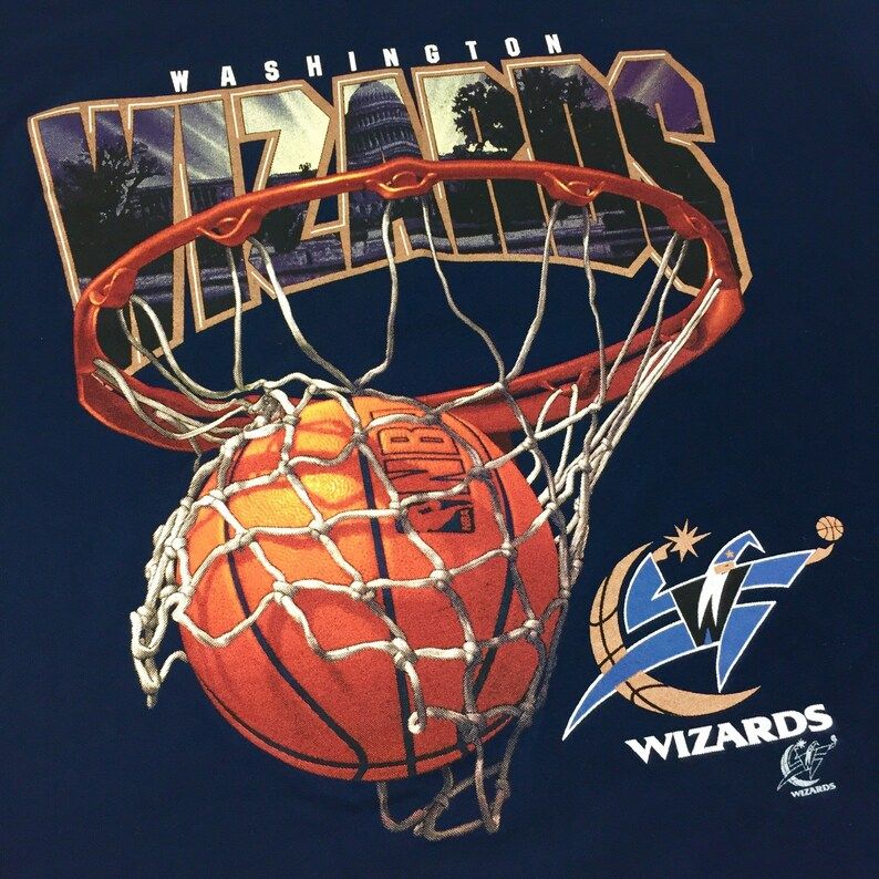 Vintage 90S Washington Wizards Lee Sport Navy Blue Basketball Graphic Tee T Shirt