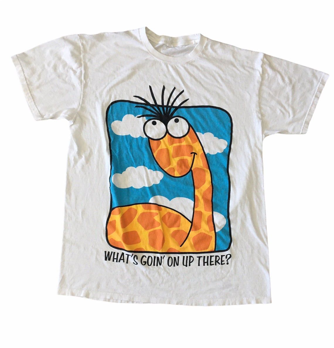 Vintage 90s What??s Goin On Up There Giraffe Big Print Novelty shirt