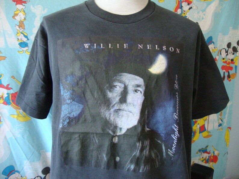 Vintage 90S Willie Nelson Moonlight Becomes You 1994 Band Tee Concert Tour Fan Club T Shirt