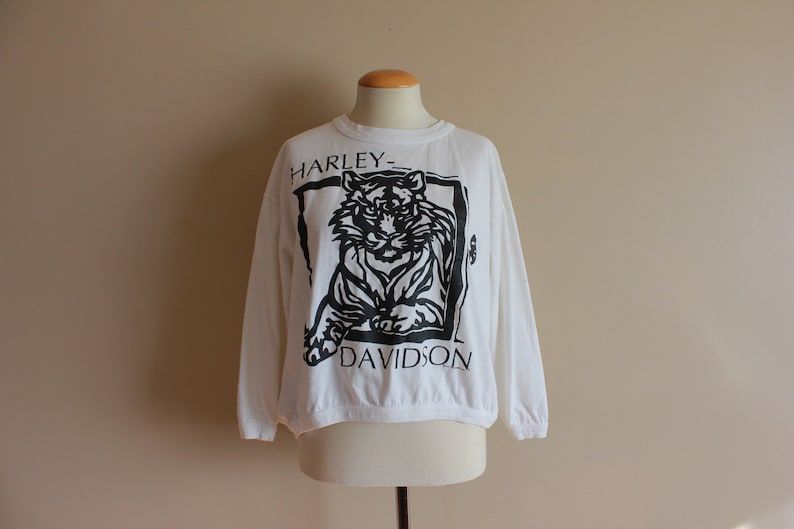 Vintage 90S Womens Harley Davidson Tiger Print Sweatshirt Official Harley T Shirt Material White One Size 100 Cotton Holoubek
