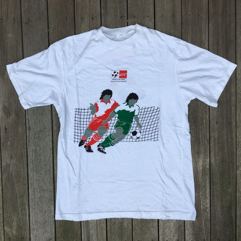 Vintage 90S World Cup Football Italia 1990 Football World Cup Cola Cola Coke Promo Sportswear Oversized Hipster Slouchy T Shirt Soccer Rare