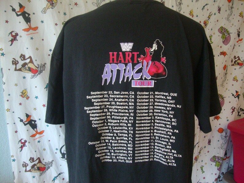 Vintage 90S Wwf Wrestling Hart Attack Tour Rare T Shirt