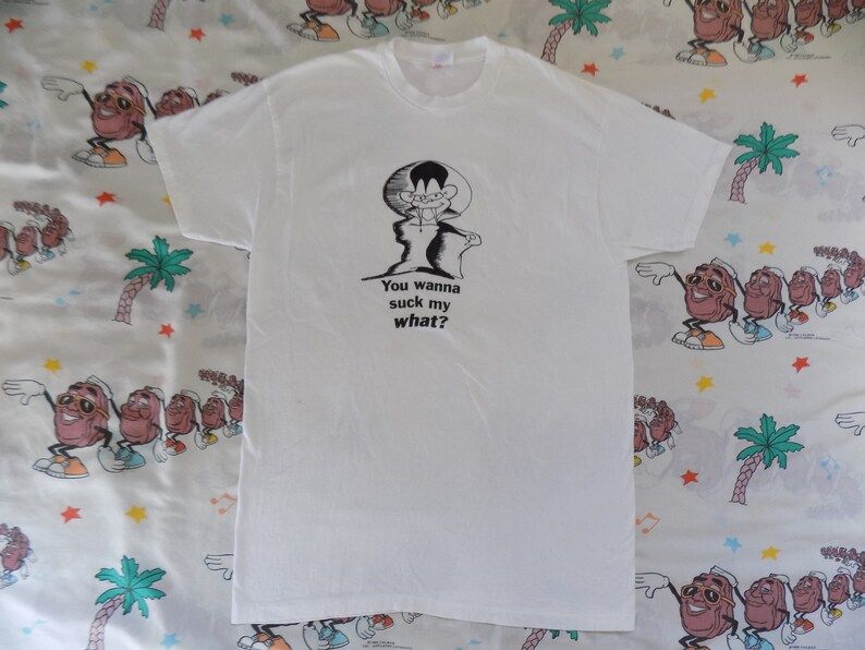 Vintage 90S You Wanna Suck My What T Shirt Edium Tall Hand Made Screen Print