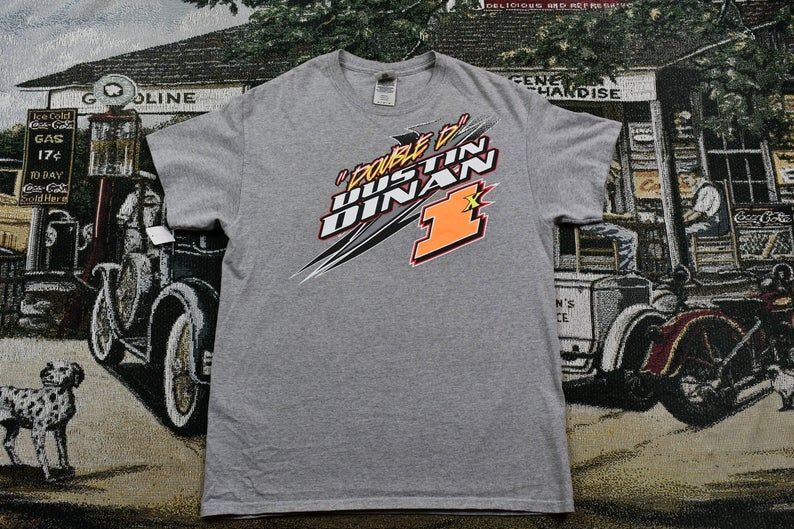 Vintage Adkins Motorsports Automotive Racing Graphic Dustin Dinan 80S 90S Retro Style Race Car Shirt