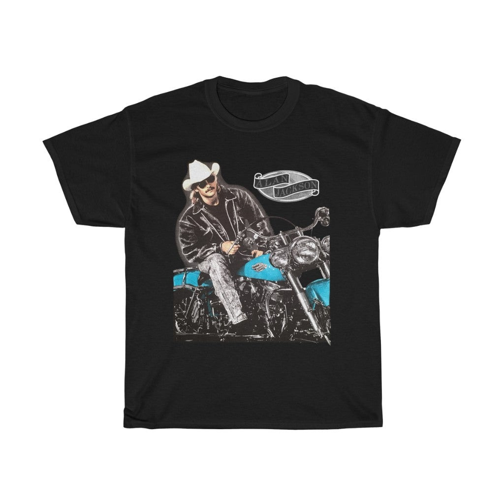 Vintage Alan Jackson T Shirt Sz Black Country Music Motorcycle Rare Harley 90Tour Unisex Heavy Cotton Tee 211029