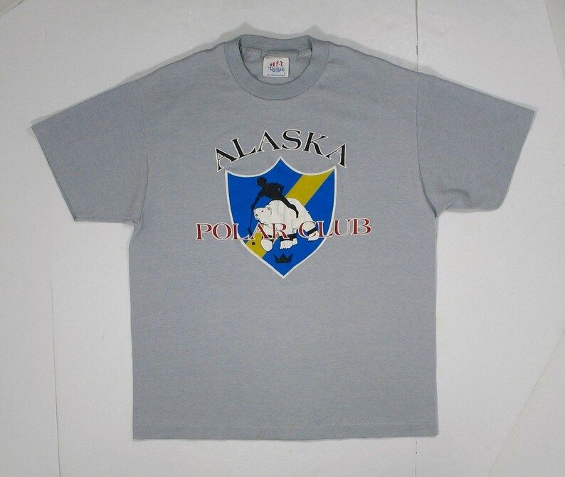 Vintage Alaska T Shirt Polar Club Gray M Soft Paper Thin Single Stitch Tee Travel Tourist Ak Bear Hef Tee Jays Arctic Slate Grey 80S