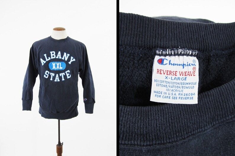 Vintage Albany Champion Reverse Weave Sweatshirt Blue Pullover Made In Usa