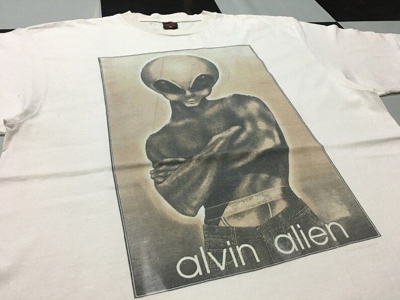 Vintage Alvin Alien Shirt Fashion Victim Parody Calvin Klein Ads 90S Made In Usa vintage alvin alien shirt fashion victim parody calvin klein ads 90s made in usa