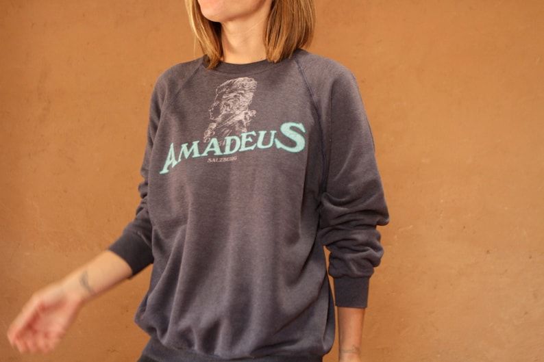 Vintage Amadeus Mozart Classical Music Faded Slouchy Navy Blue Sweatshirt