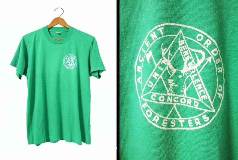 Vintage Ancient Order Of Foresters T Shirt 80S Green Super Screen Stars 5050