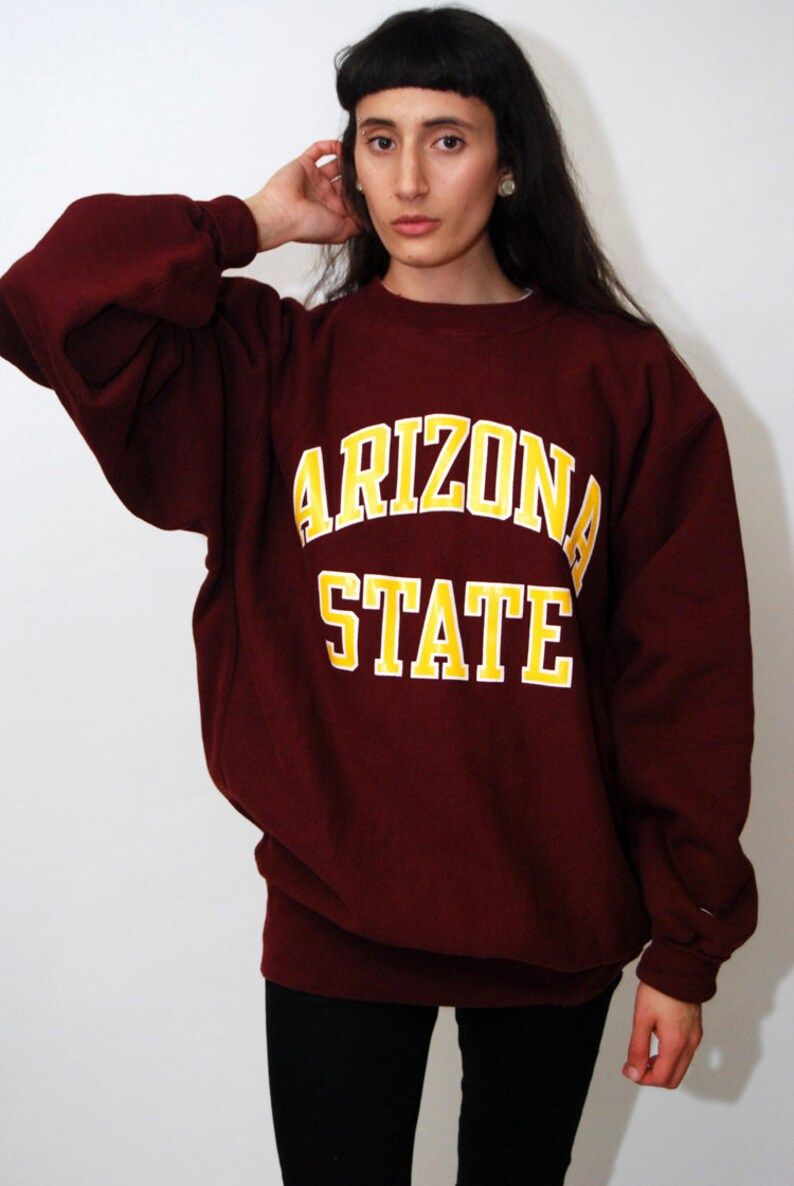 Vintage Arizona State Sweatshirt 2Xl Champion Reverse Weave 80S Sweater Jumper Top University College Dark Red Maroon Burgundy Men Women