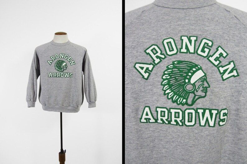 Vintage Arongen Arrows Sweatshirt 80S Shenendehowa Heather Grey Pullover