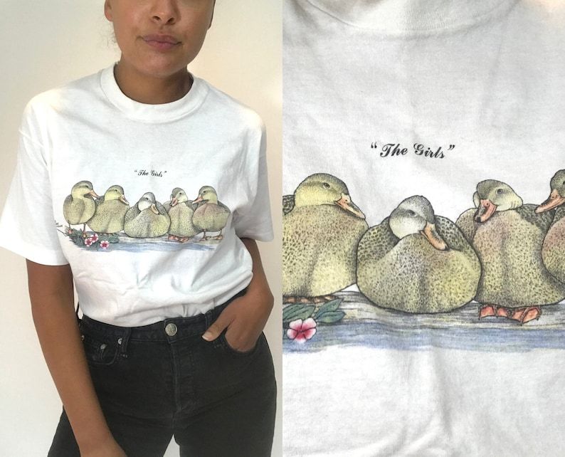 Vintage Art Lamay T Shirt The Girls Duck Shirt Large White Tshirt Bird